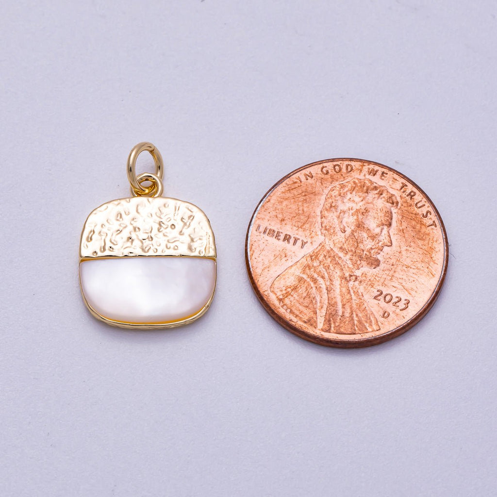 16K Gold Filled 15mm Shell Pearl Textured Square Charm | Charms-00591