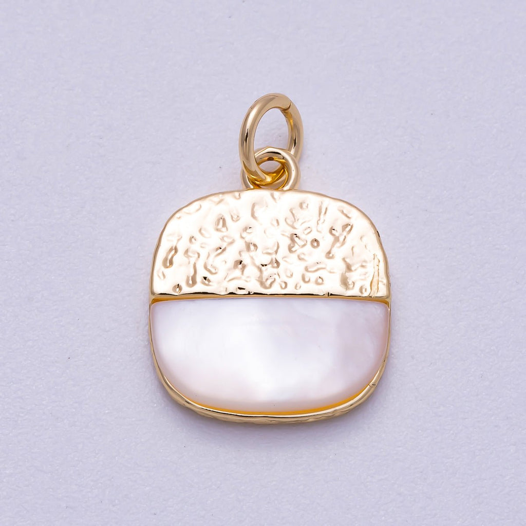 16K Gold Filled 15mm Shell Pearl Textured Square Charm | Charms-00591