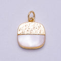 16K Gold Filled 15mm Shell Pearl Textured Square Charm | Charms-00591