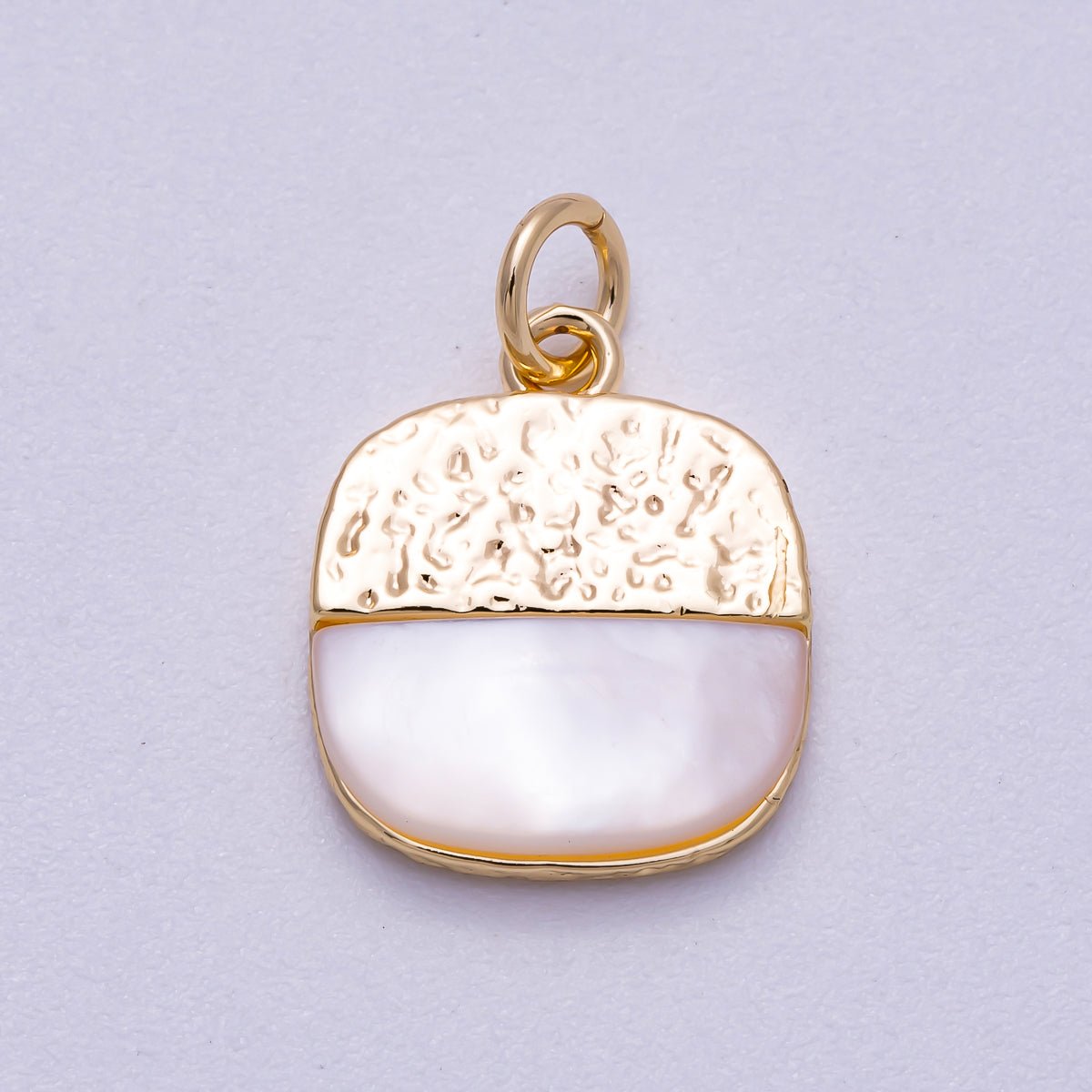 16K Gold Filled 15mm Shell Pearl Textured Square Charm | Charms-00591