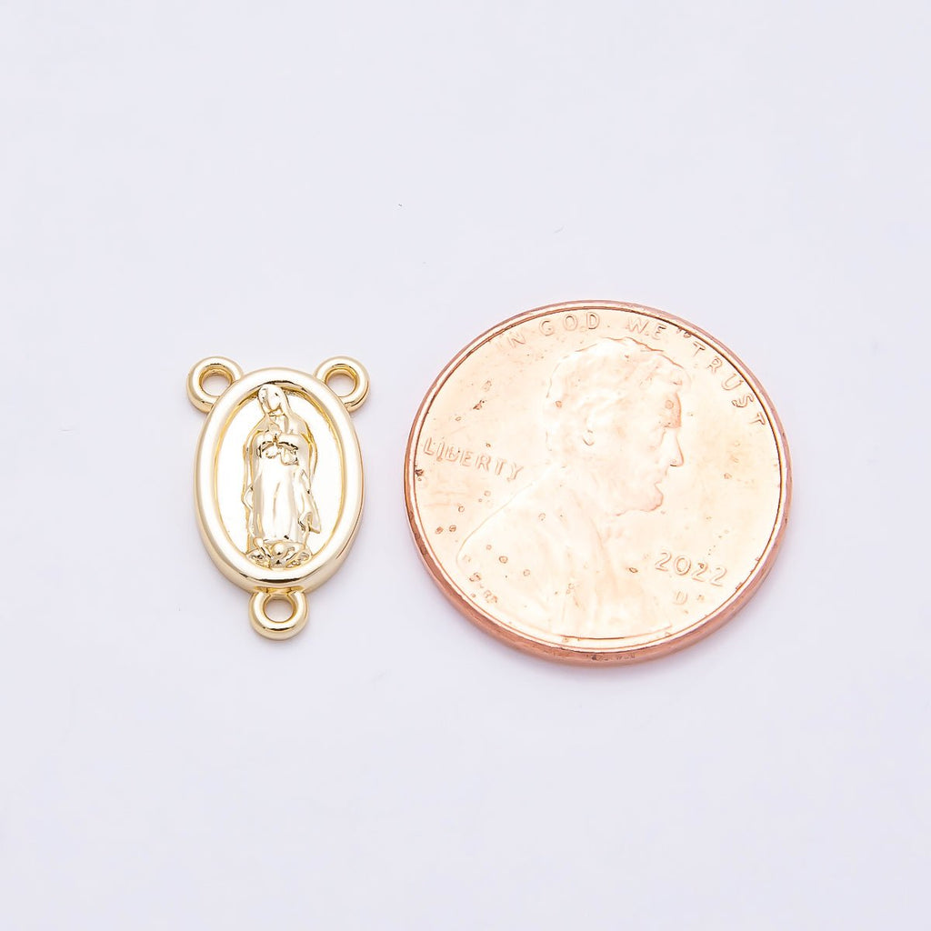 16K Gold Filled 15mm Virgin Mary Rosary Minimalist Triple Connector | connector-00030