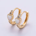 16K Gold Filled 15mm White Opal Clear CZ Dotted Heart Cartilage Huggie Earrings | Earrings-00427