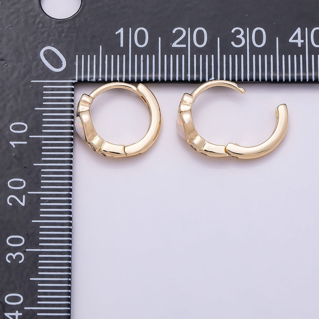 16K Gold Filled 15mm White Opal Clear CZ Dotted Heart Cartilage Huggie Earrings | Earrings-00427