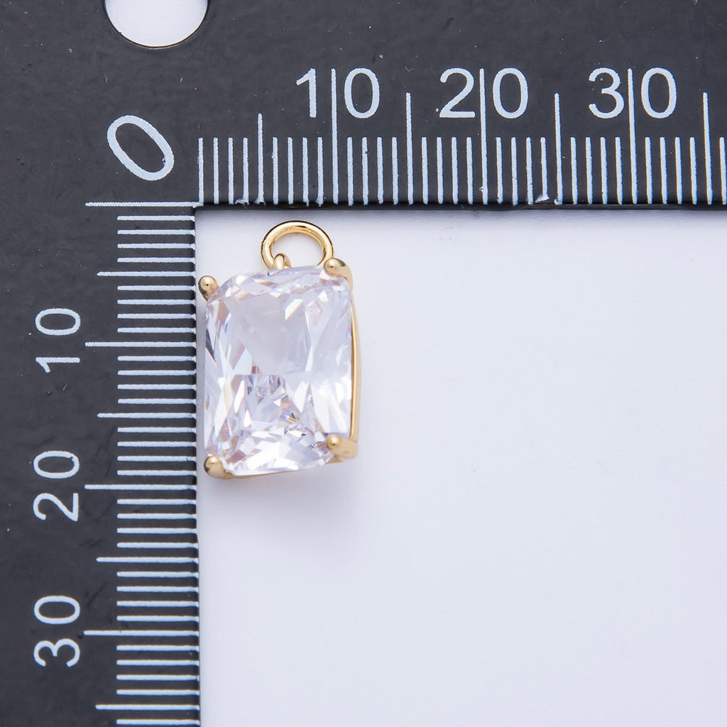 16K Gold Filled 16.5mm Green, Pink, Clear, Red, Blue, Purple Baguette CZ Charm in Gold & Silver | Charms-00294 ~ Charms-00302