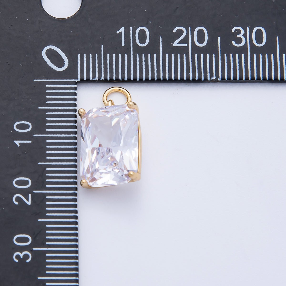 16K Gold Filled 16.5mm Green, Pink, Clear, Red, Blue, Purple Baguette CZ Charm in Gold & Silver | Charms-00294 ~ Charms-00302