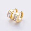 16K Gold Filled 16mm Baguette CZ Wide Huggie Hoop Earrings | Earrings-00365