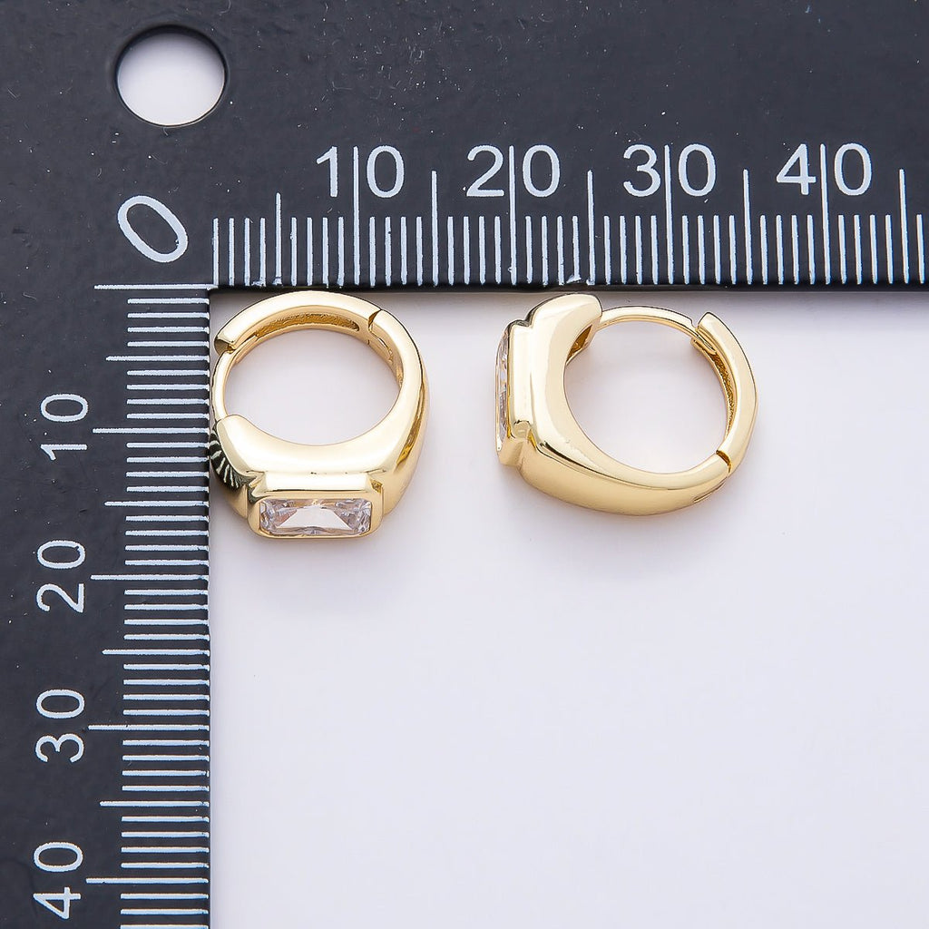 16K Gold Filled 16mm Baguette CZ Wide Huggie Hoop Earrings | Earrings-00365