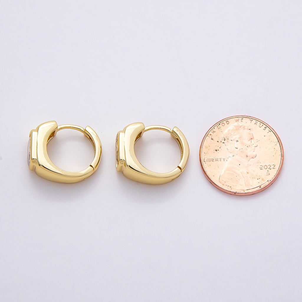 16K Gold Filled 16mm Baguette CZ Wide Huggie Hoop Earrings | Earrings-00365