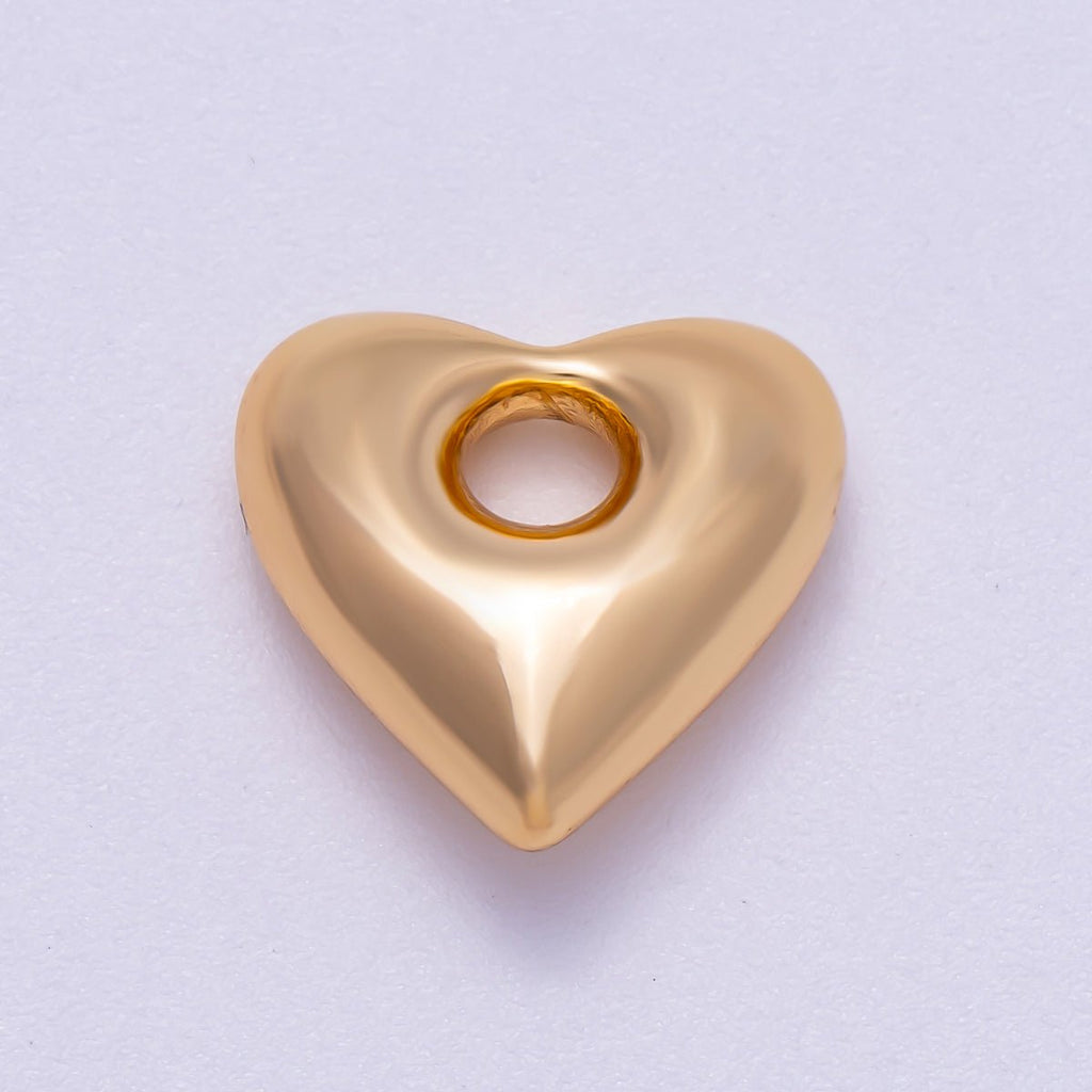 16K Gold Filled 16mm Chubby Heart 3D Multidimensional Slide Charm | BEADS-00273