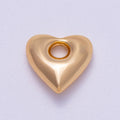 16K Gold Filled 16mm Chubby Heart 3D Multidimensional Slide Charm | BEADS-00273