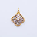16K Gold Filled 16mm Clear Baguette CZ Four Leaf Clover Flower Charm | Charms-00357