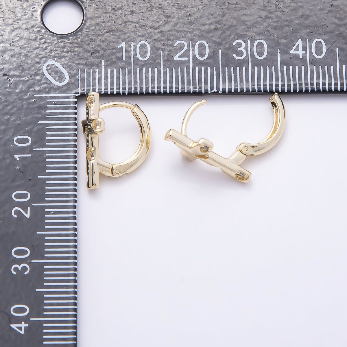 16K Gold Filled 16mm Clear CZ Dotted Cross Huggie Hoop Earrings | Earrings-00392
