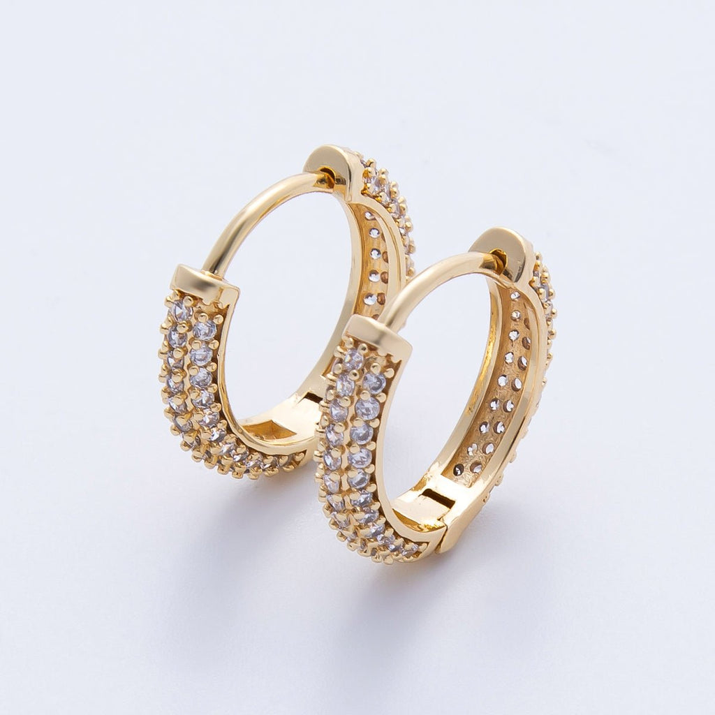 16K Gold Filled 16mm Clear CZ Micro Paved Huggie | Earrings-00217