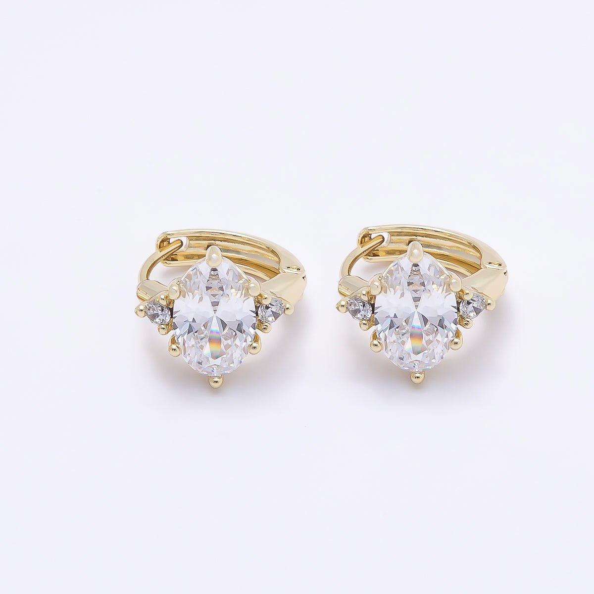 16K Gold Filled 16mm Clear Oval CZ Solitaire Cartilage Huggie Earrings | Earrings-00435