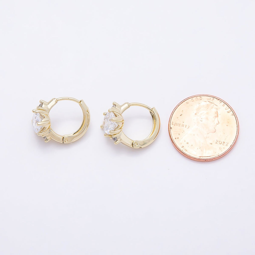 16K Gold Filled 16mm Clear Oval CZ Solitaire Cartilage Huggie Earrings | Earrings-00435