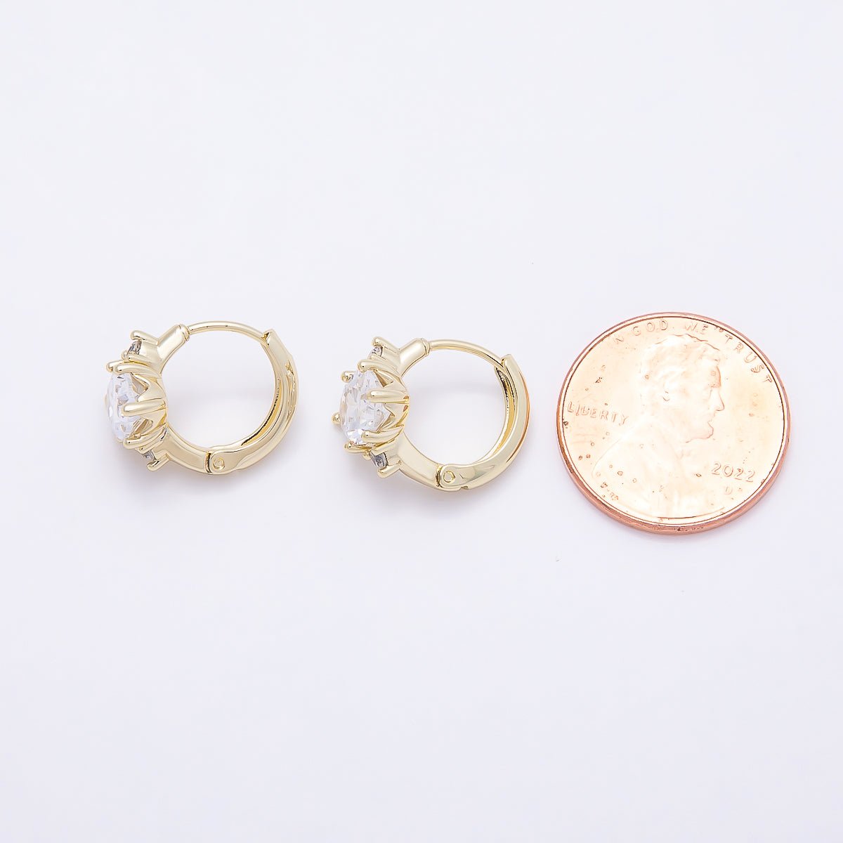16K Gold Filled 16mm Clear Oval CZ Solitaire Cartilage Huggie Earrings | Earrings-00435