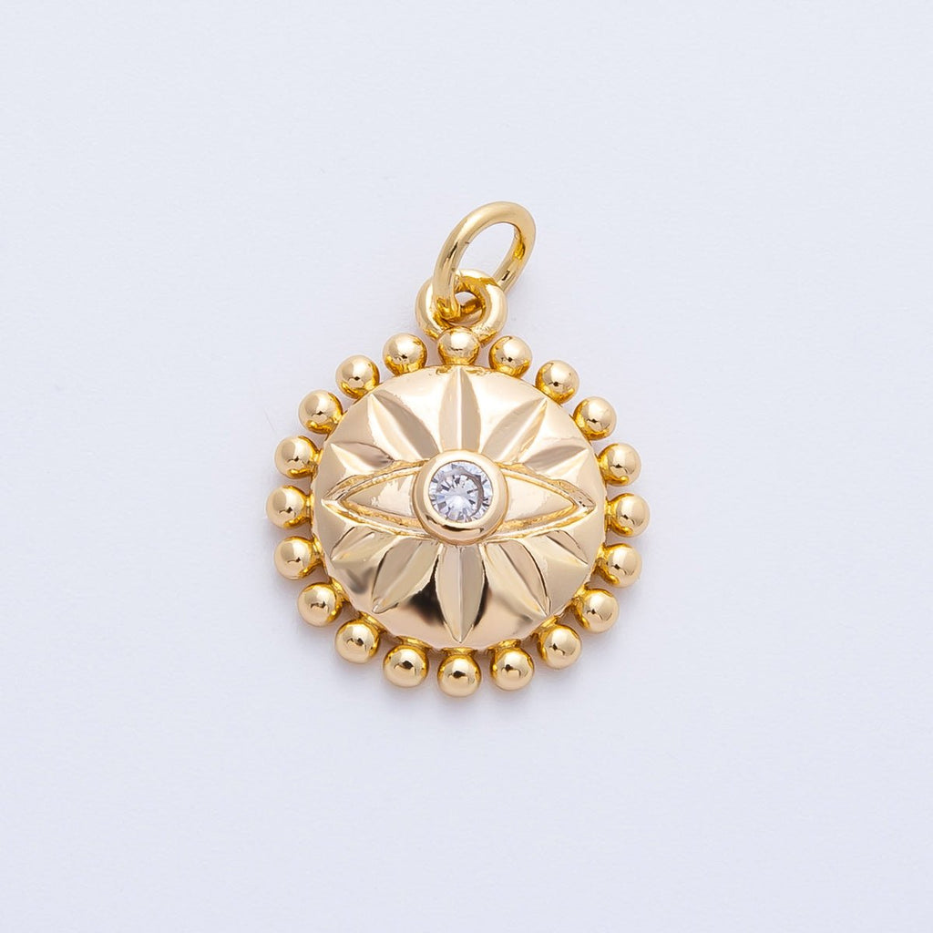 16K Gold Filled 16mm Evil Eye Sunburst Dotted Round Charm | Charms-00399