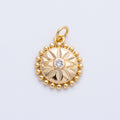 16K Gold Filled 16mm Evil Eye Sunburst Dotted Round Charm | Charms-00399