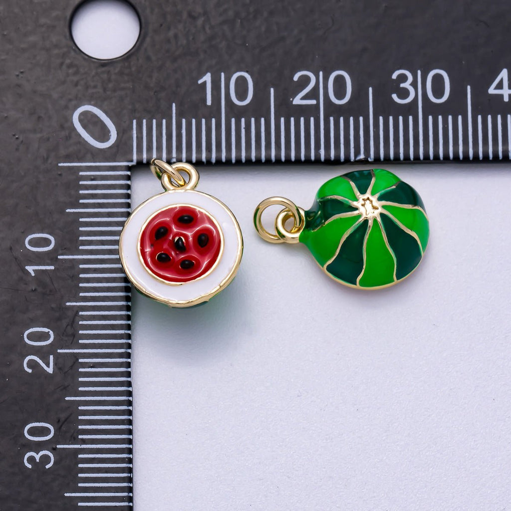 16K Gold Filled 16mm Red Enamel Watermelon 3D Multidimensional Fruit Charm | Charms-00568