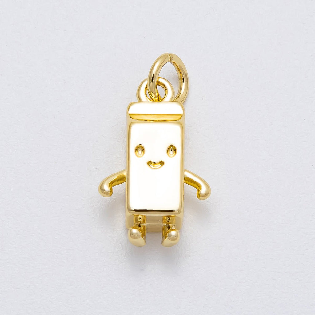 16K Gold Filled 16mm Smiley Face Milk Carton 3D Multidimensional Charm | Charms-00459