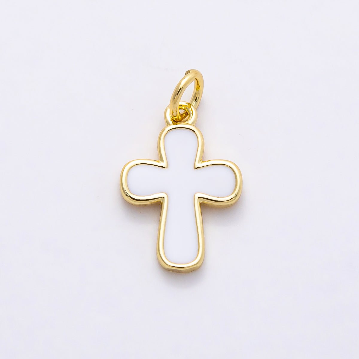 16K Gold Filled 16mm White Enamel Cross Mini Charm | Charms-00844