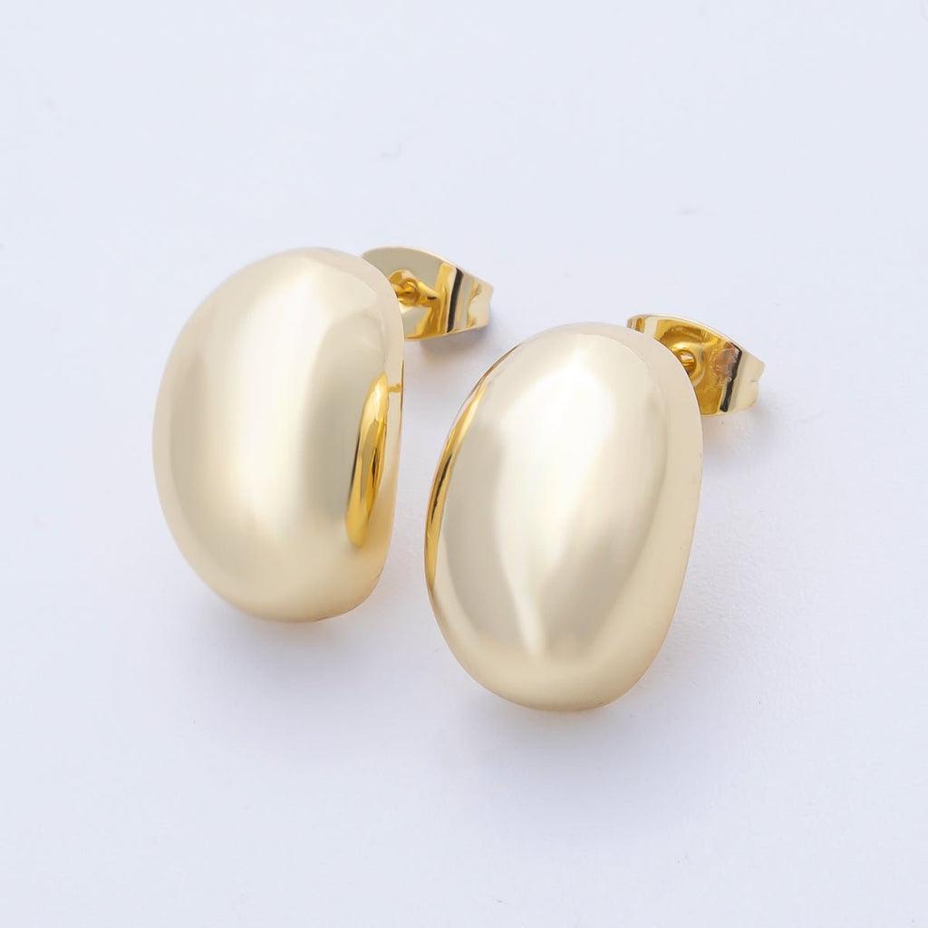 16K Gold Filled 17.7mm Minimalist Geometric Oval Dome Stud | Earrings-00219