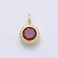 16K Gold Filled 17mm Birthstone Round CZ Ribbed Bezel Mini Pendant | Charms-01113 ~ Charms-01124