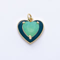 16K Gold Filled 17mm Blue Teal Turquoise CZ Enamel Heart Charm | Charms-00387