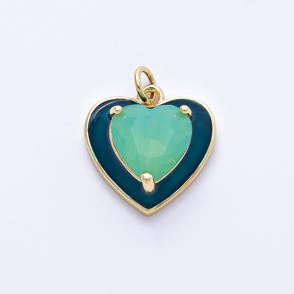 16K Gold Filled 17mm Blue Teal Turquoise CZ Enamel Heart Charm | Charms-00387