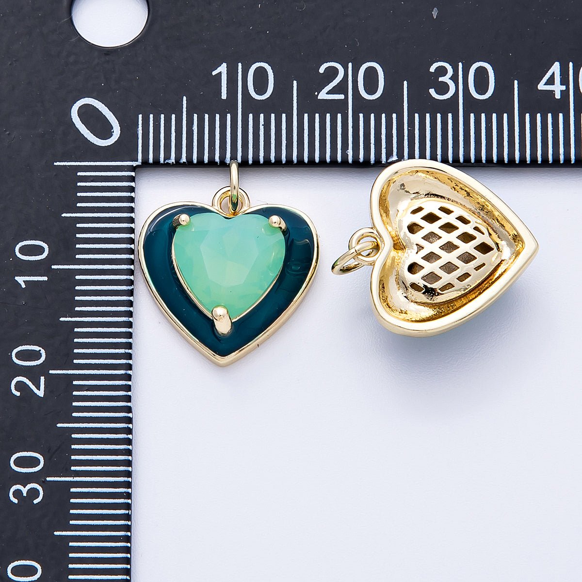 16K Gold Filled 17mm Blue Teal Turquoise CZ Enamel Heart Charm | Charms-00387