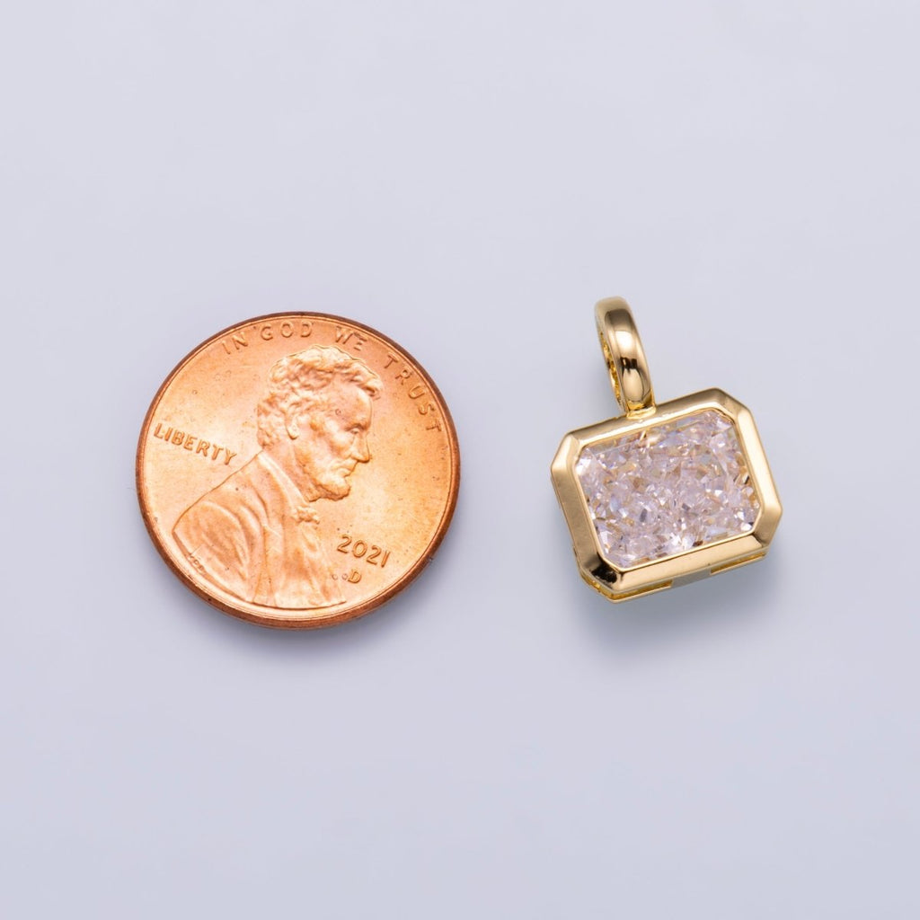 16K Gold Filled 17mm Clear CZ Baguette Solitaire Edged Bezel Pendant in Gold & Silver | Charms-00750 Charms-010274