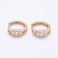 16K Gold Filled 17mm Clear CZ Oval Dotted Huggie Earrings | Earrings-00412