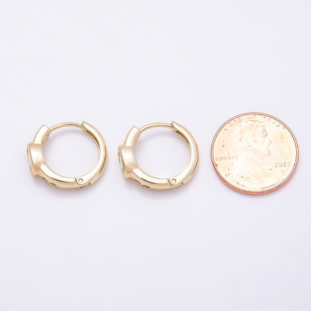 16K Gold Filled 17mm Clear CZ Oval Dotted Huggie Earrings | Earrings-00412