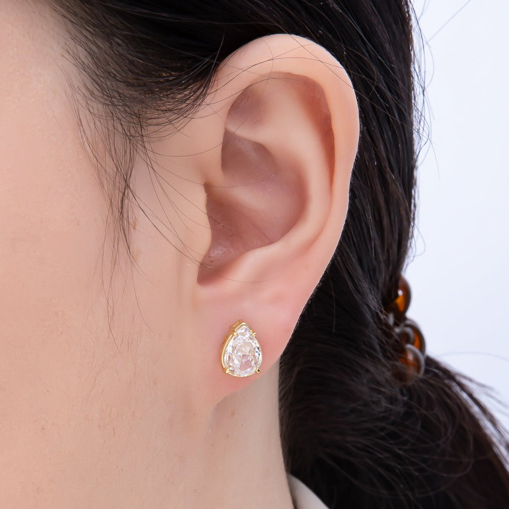 16K Gold Filled 17mm Clear CZ Teardrop Stud Earrings in Gold & Silver | Earrings-00374 Earrings-00375