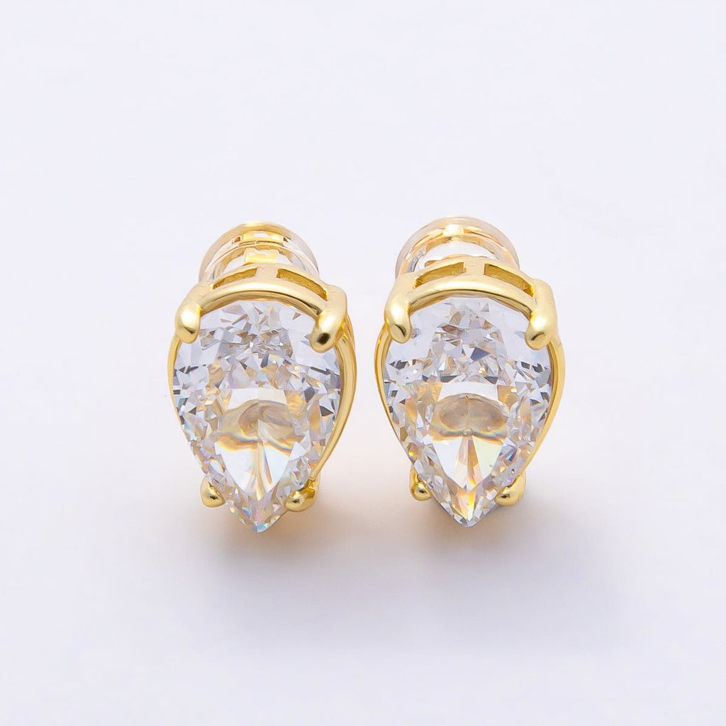 16K Gold Filled 17mm Clear CZ Teardrop Stud Earrings in Gold & Silver | Earrings-00374 Earrings-00375