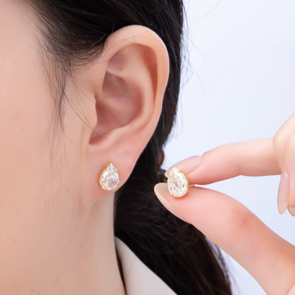 16K Gold Filled 17mm Clear CZ Teardrop Stud Earrings in Gold & Silver | Earrings-00374 Earrings-00375