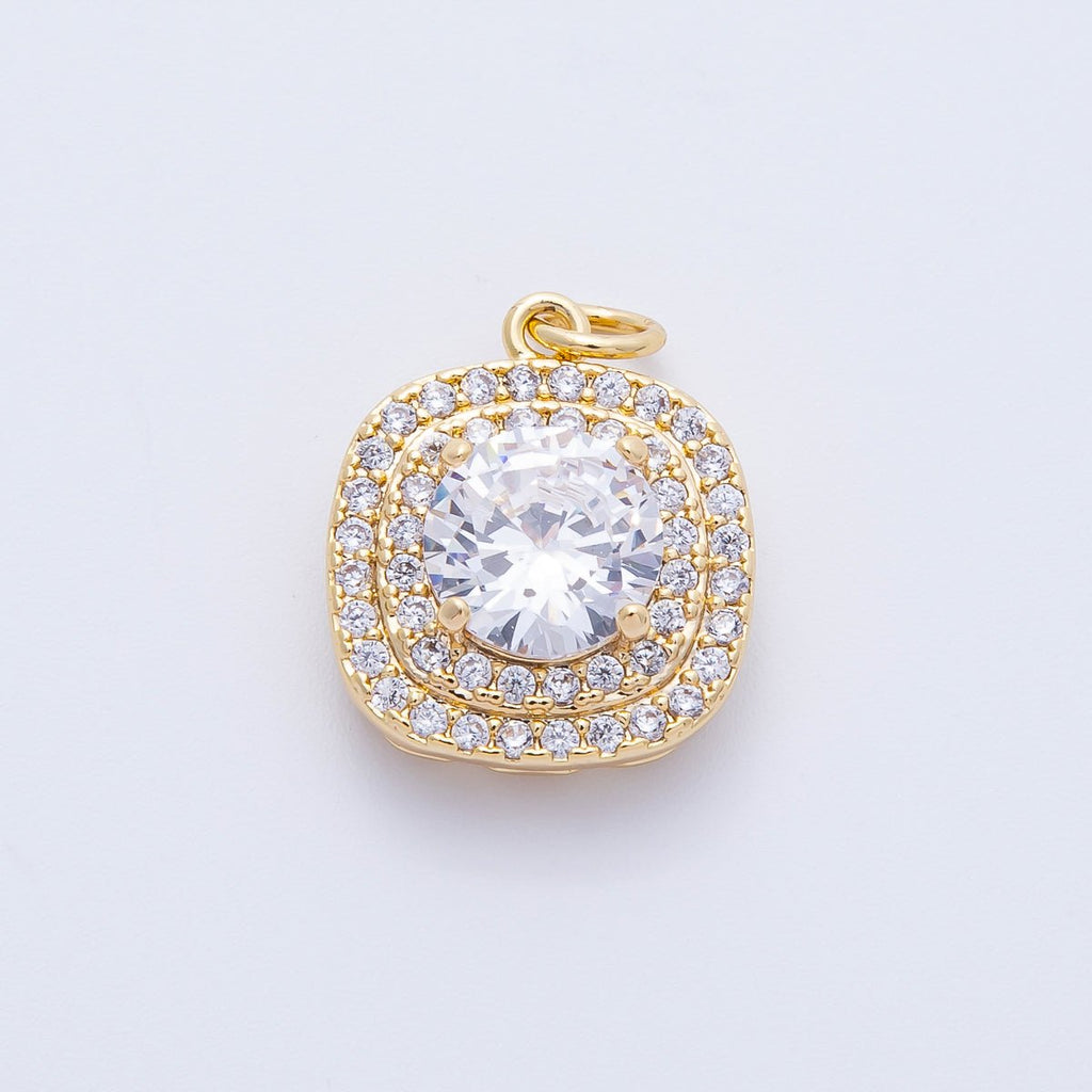 16K Gold Filled 17mm Clear Micro Paved CZ Round Square Charm in Gold & Silver | Charms-00289 Charms-00290