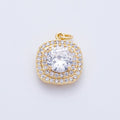 16K Gold Filled 17mm Clear Micro Paved CZ Round Square Charm in Gold & Silver | Charms-00289 Charms-00290
