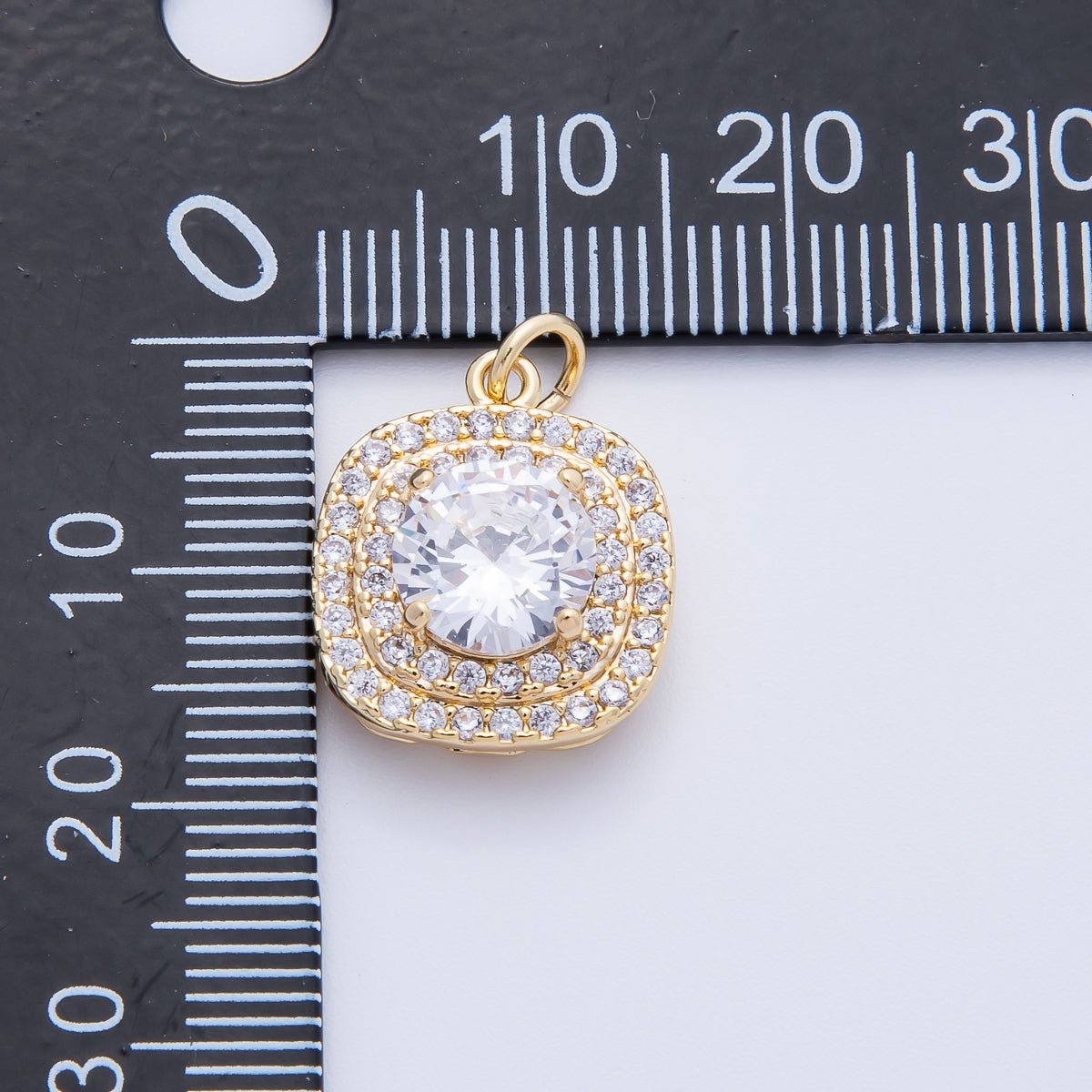 16K Gold Filled 17mm Clear Micro Paved CZ Round Square Charm in Gold & Silver | Charms-00289 Charms-00290