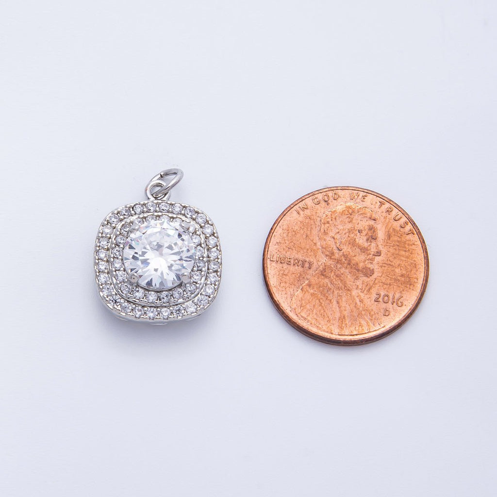 16K Gold Filled 17mm Clear Micro Paved CZ Round Square Charm in Gold & Silver | Charms-00289 Charms-00290
