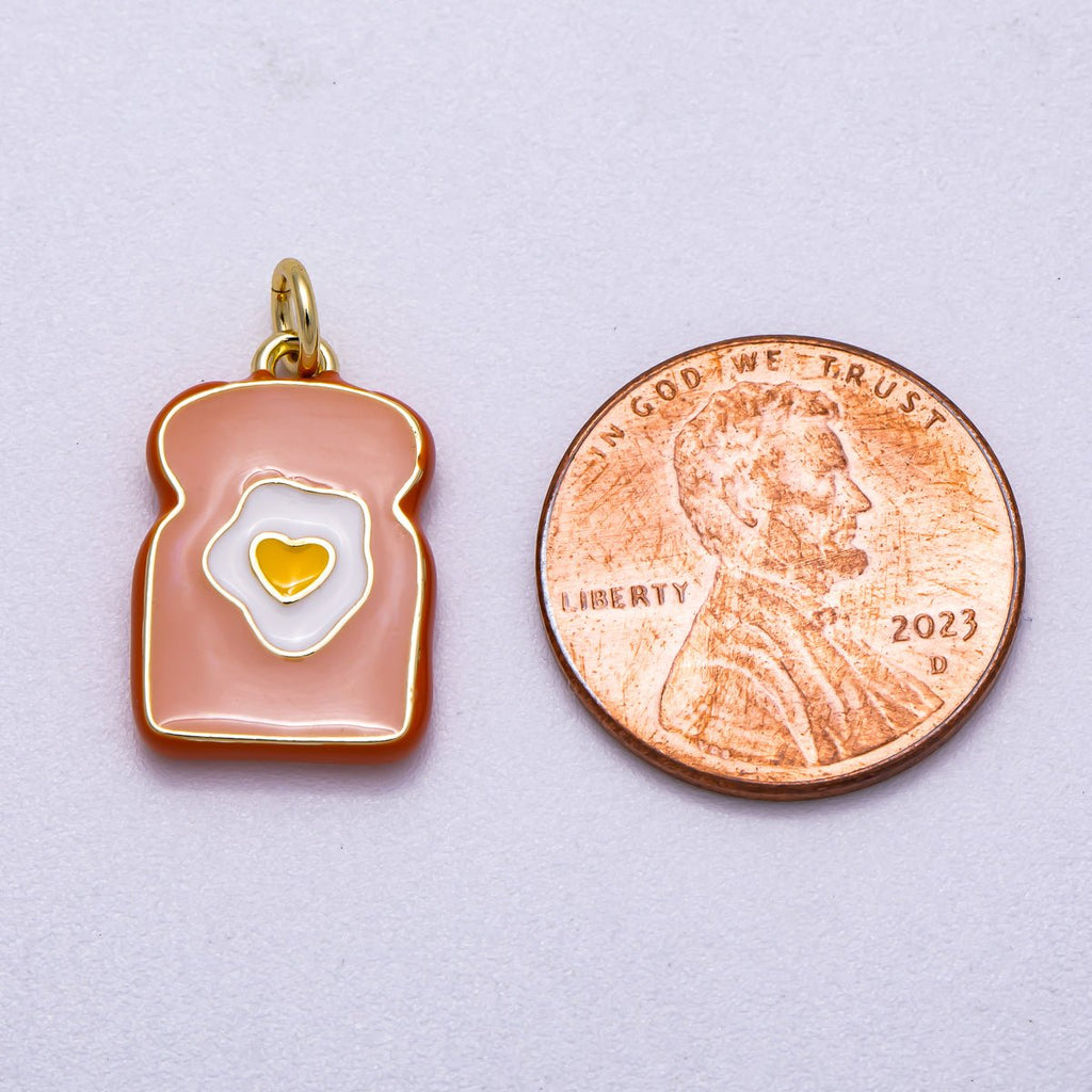 16K Gold Filled 17mm Egg Toast Breakfast Enamel Charm | Charms-00578