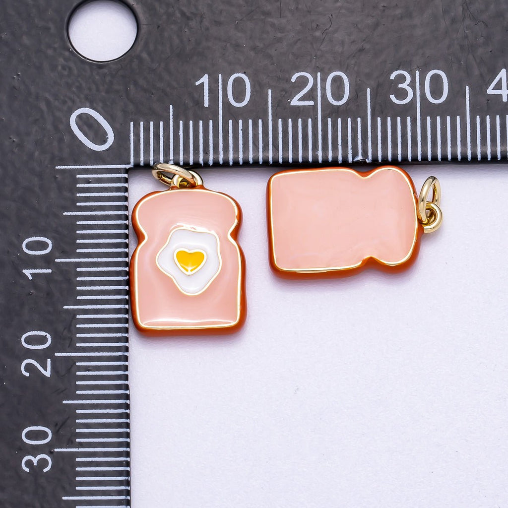 16K Gold Filled 17mm Egg Toast Breakfast Enamel Charm | Charms-00578