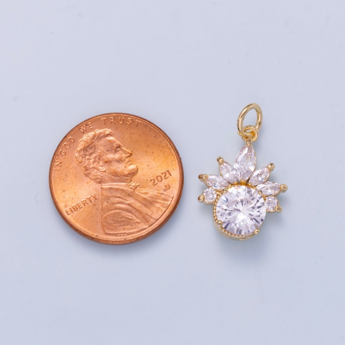 16K Gold Filled 17mm Marquise Round CZ Flower Solitaire Mini Charm | Charms-01044