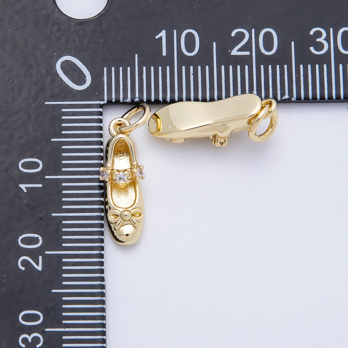 16K Gold Filled 17mm Micro Paved CZ Ballet Shoes Charm | Charms-00748