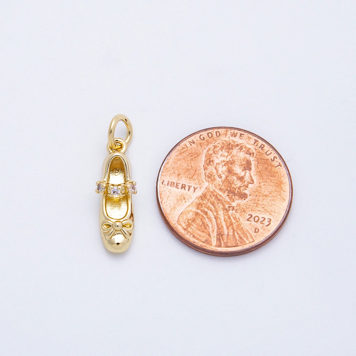 16K Gold Filled 17mm Micro Paved CZ Ballet Shoes Charm | Charms-00748