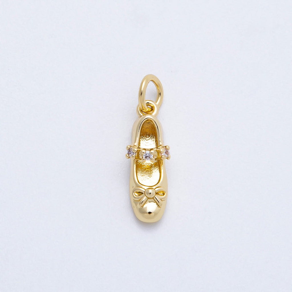 16K Gold Filled 17mm Micro Paved CZ Ballet Shoes Charm | Charms-00748