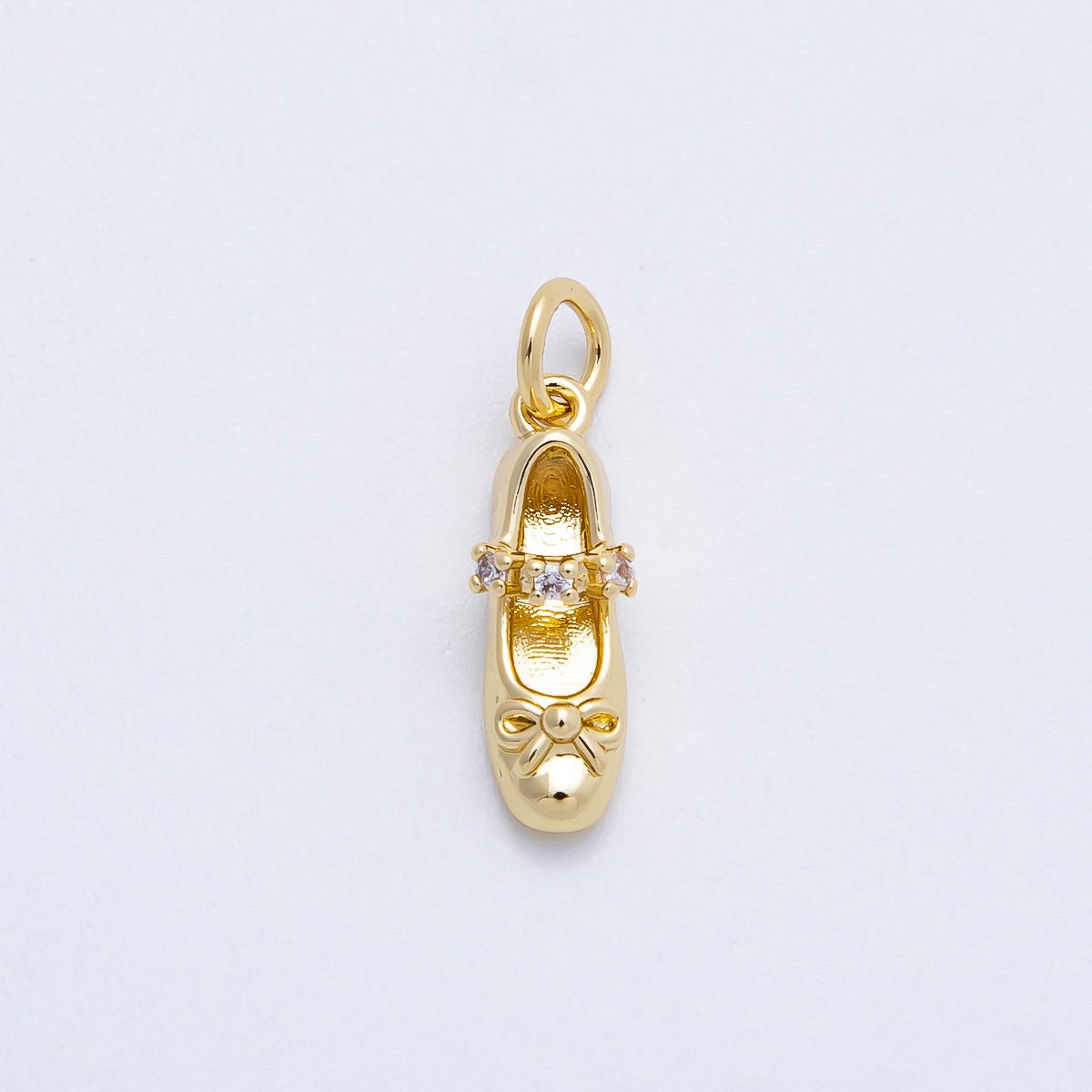 16K Gold Filled 17mm Micro Paved CZ Ballet Shoes Charm | Charms-00748