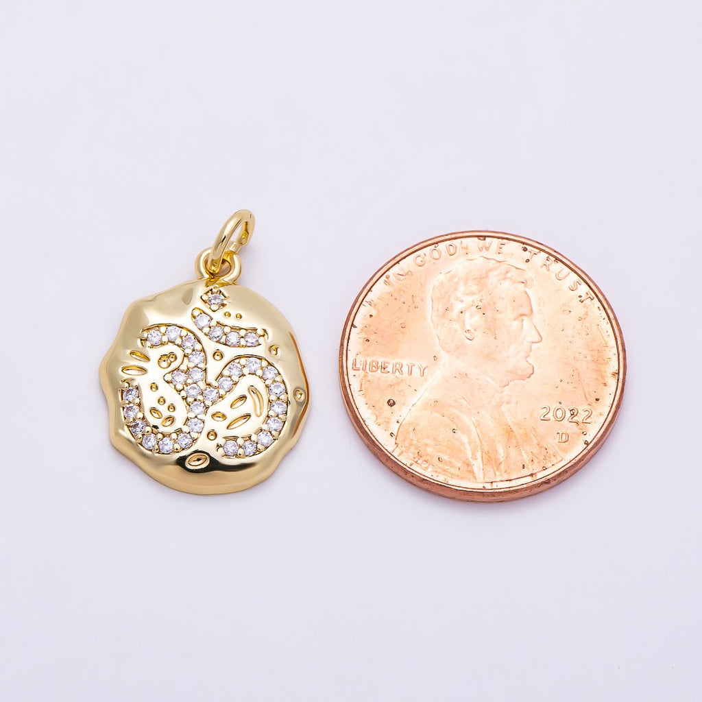 16K Gold Filled 17mm Micro Paved CZ "ॐ" Om Sanskrit Round Charm | Charms-01467