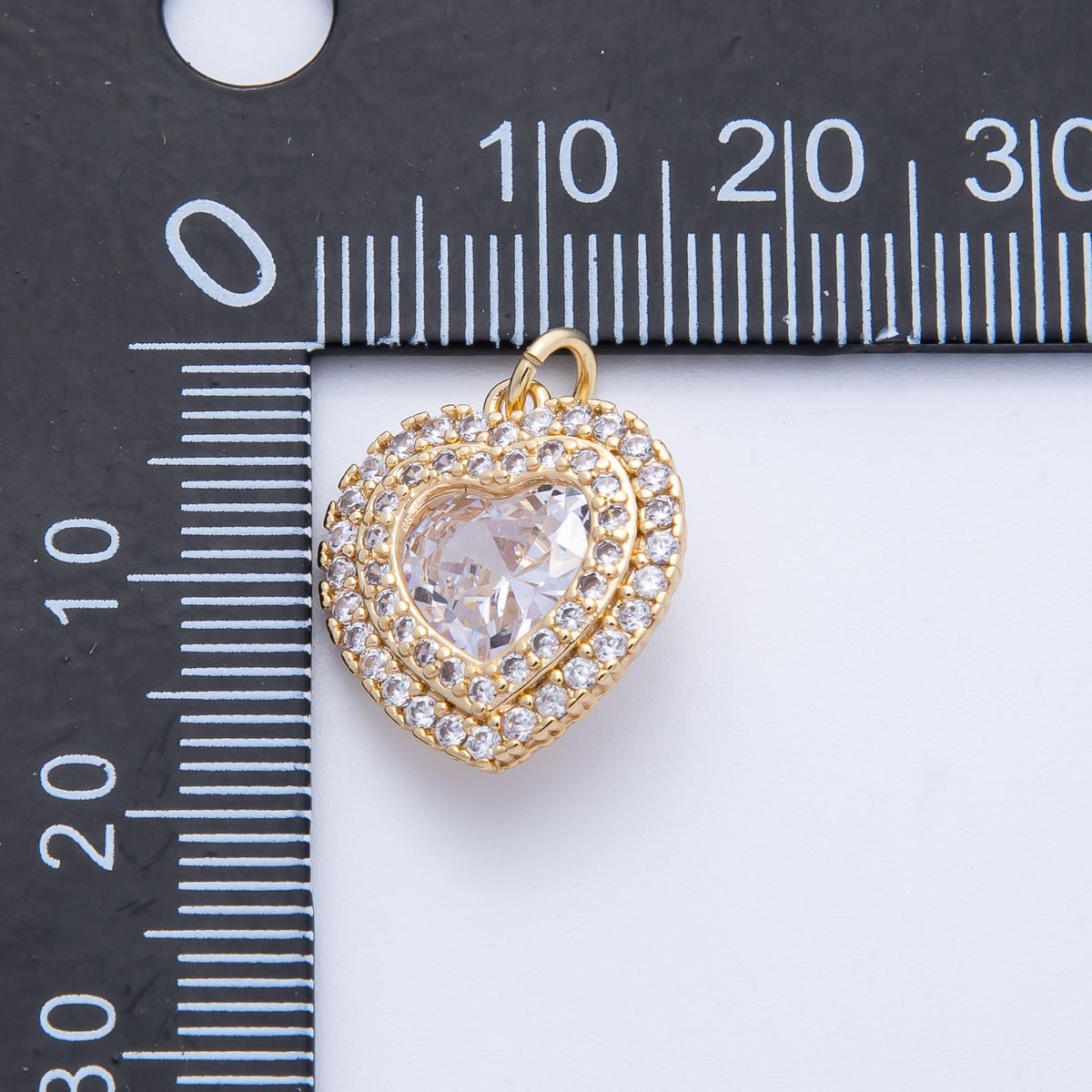 16K Gold Filled 17mm Pink, Clear, Green, Purple, Red, Blue Micro Paved CZ Heart Charm in Gold & Silver | Charms-00304 - Charms-00311