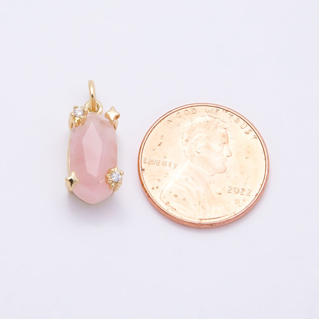 16K Gold Filled 17mm Rose Quartz, Amethyst, Citrine Multifaceted Oval Gemstone CZ Pendant | Charms-01009 - Charms-01011